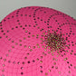 A Little Bit Wicked - Candy pink  crystal encrusted leather disc with flower and wired swirl trim.