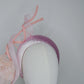 Sugar Swirl - Baby pink sparkly headband with feather flower and crinoline swirl