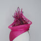 Berry Burst -Magenta hand-dyed straw facehugger base with magenta metallic edged crystoform flowers and magenta crinoline swirl