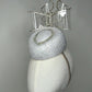 Bow & Grace - white and silver lurex Pork pie pillbox with embellihed crystoform bow