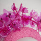 Pink Princess - Crystoform flower garden in shades of pink on hand dyed candy pink boucle tweed 3d headband
