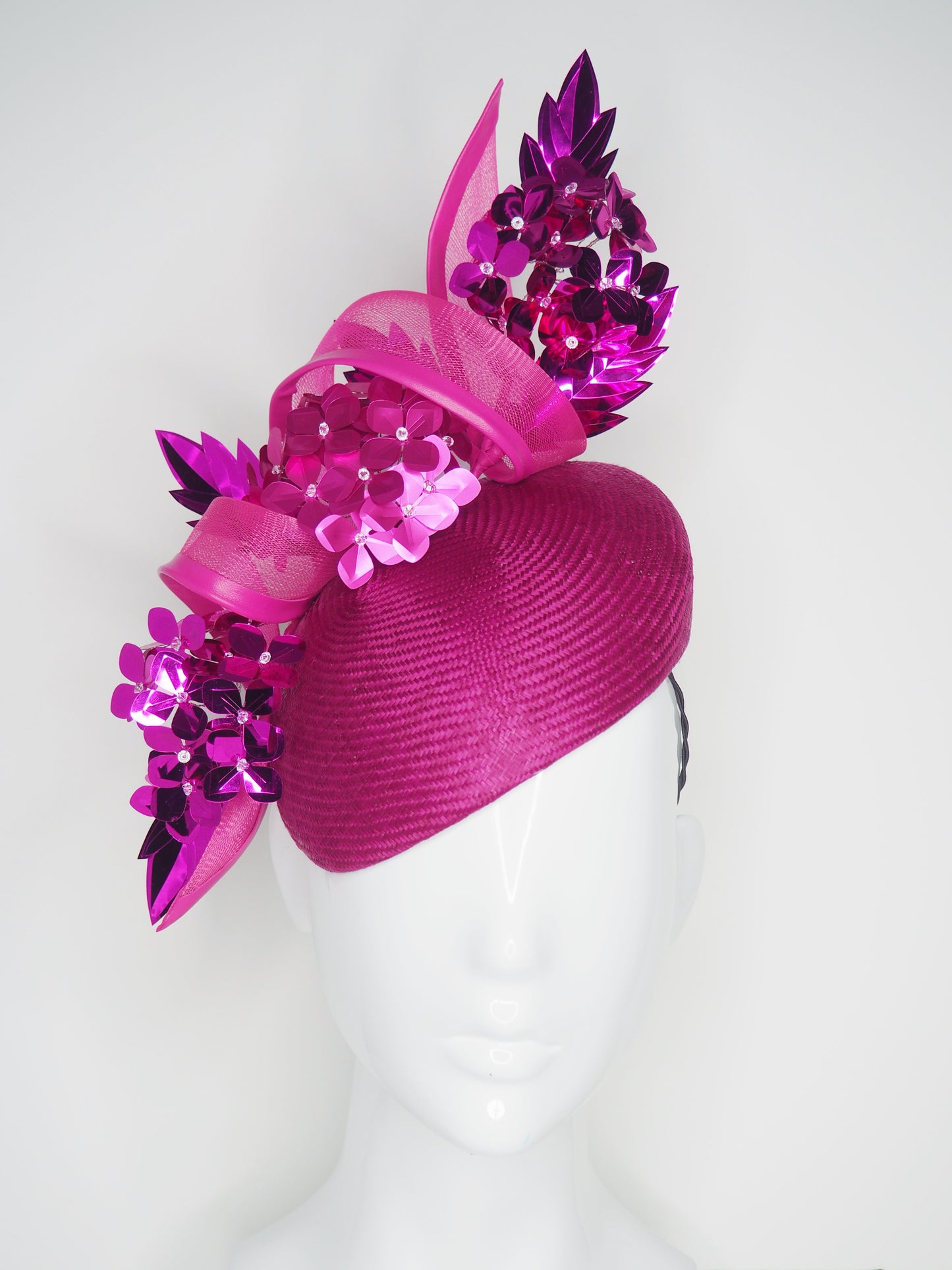 Magenta Mistress - Magenta Parisisal straw with Magenta Sequin hydrangea flowers