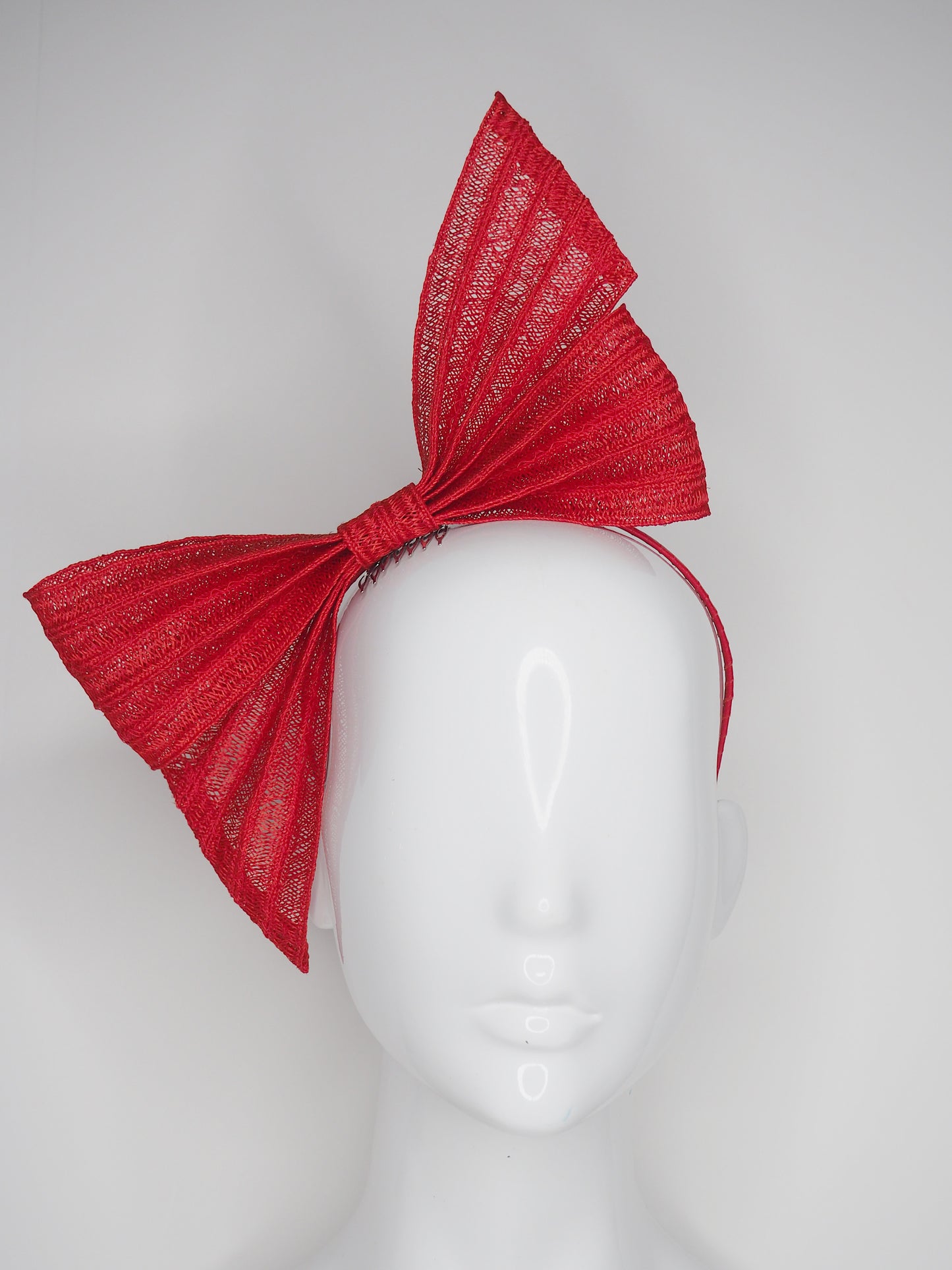 Baby Bowie  - Red sewn hemp braid bow on leather wrapped headband