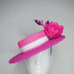 Pretty as a picture - Pink and Magenta Dyed Boucle Boater with removable feather flower.