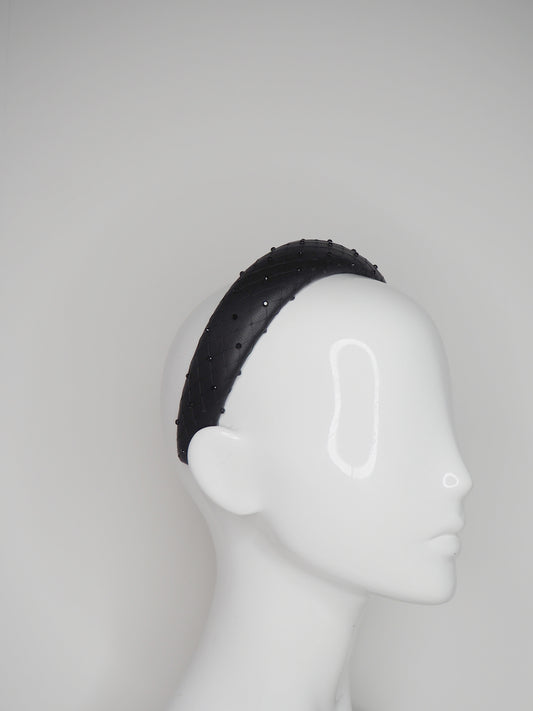 Zoe Sparkle - Leather padded headband with veil and Crystal Detail - Black