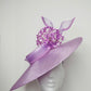 Pretty Little Allium - Pastel lilac parisissal Sloped brimmed boater with a lilac sequin Allium and crinoline swirl.