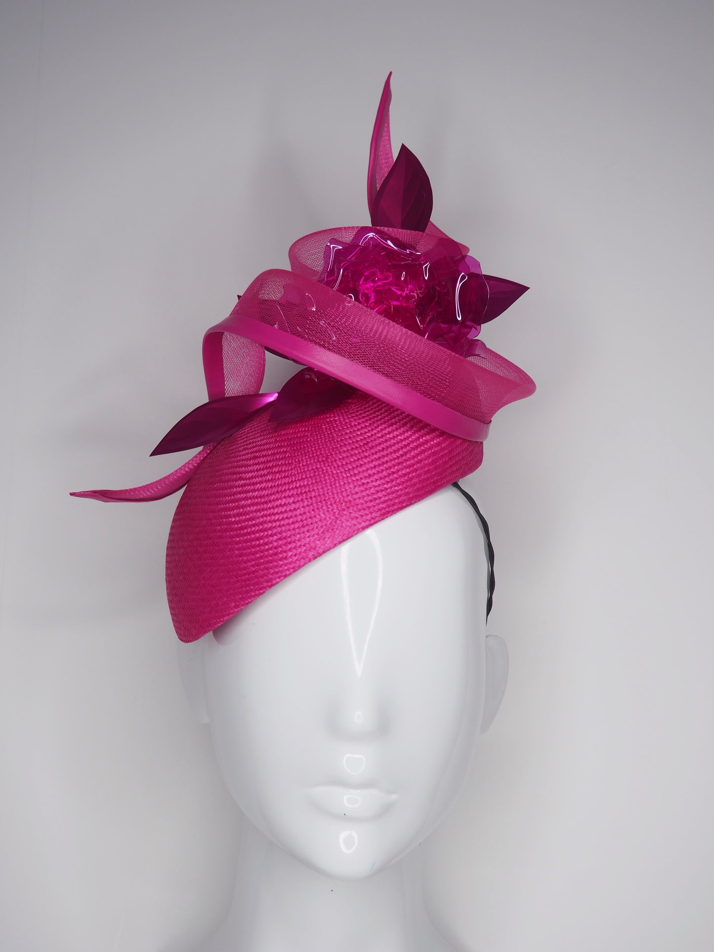 Hot Magenta - Hot pink parisissal straw with Crinoline swirl, oversize crystoform rose and magenta accents
