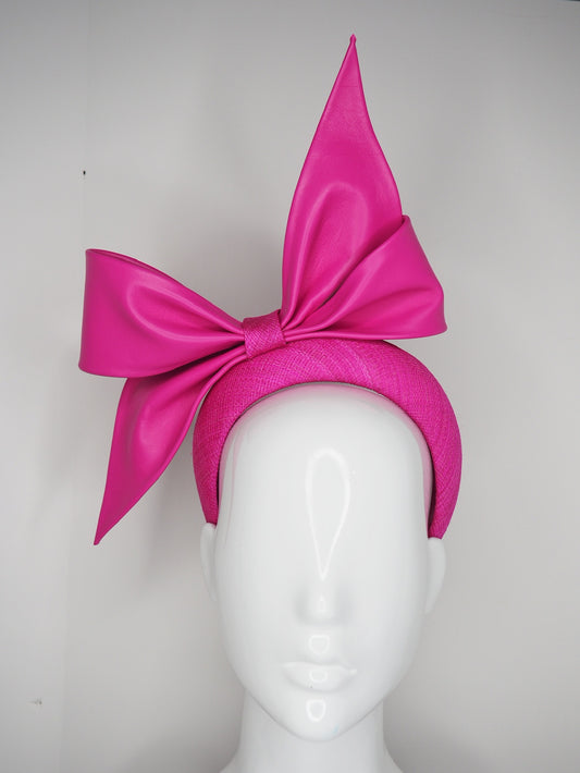 Envy Me - Hot Pink leather Bow on 3d headband