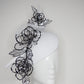 Translucent illusion - white leather face-hugger beret with crinoline swirl and flower detailing