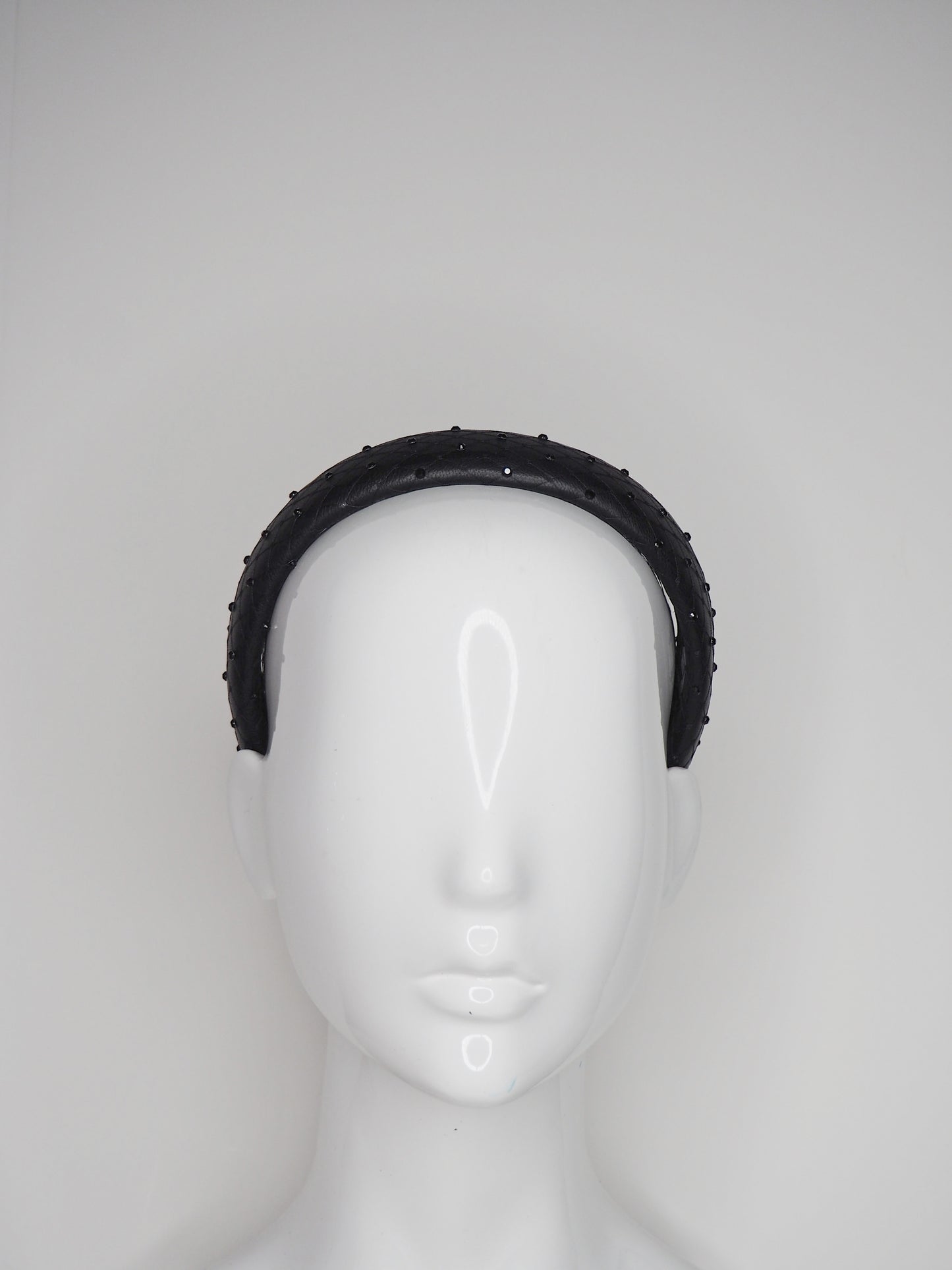 Zoe Sparkle - Leather padded headband with veil and Crystal Detail - Black