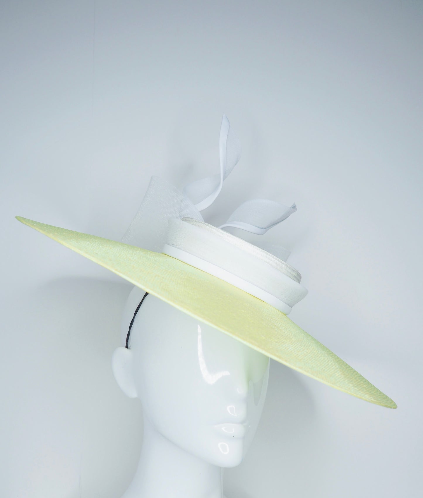 Zest - Citron lemon lime parisissal straw brim with white leather and crinoline bow