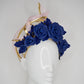 Forever And Always -  Navy, Baby pink and gold asymmetrical wired leather halo with quills and roses.