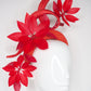 50 Shades of Red - Tinalak 3d Headband with hand cut and wired feather flowers and a red straw swirl