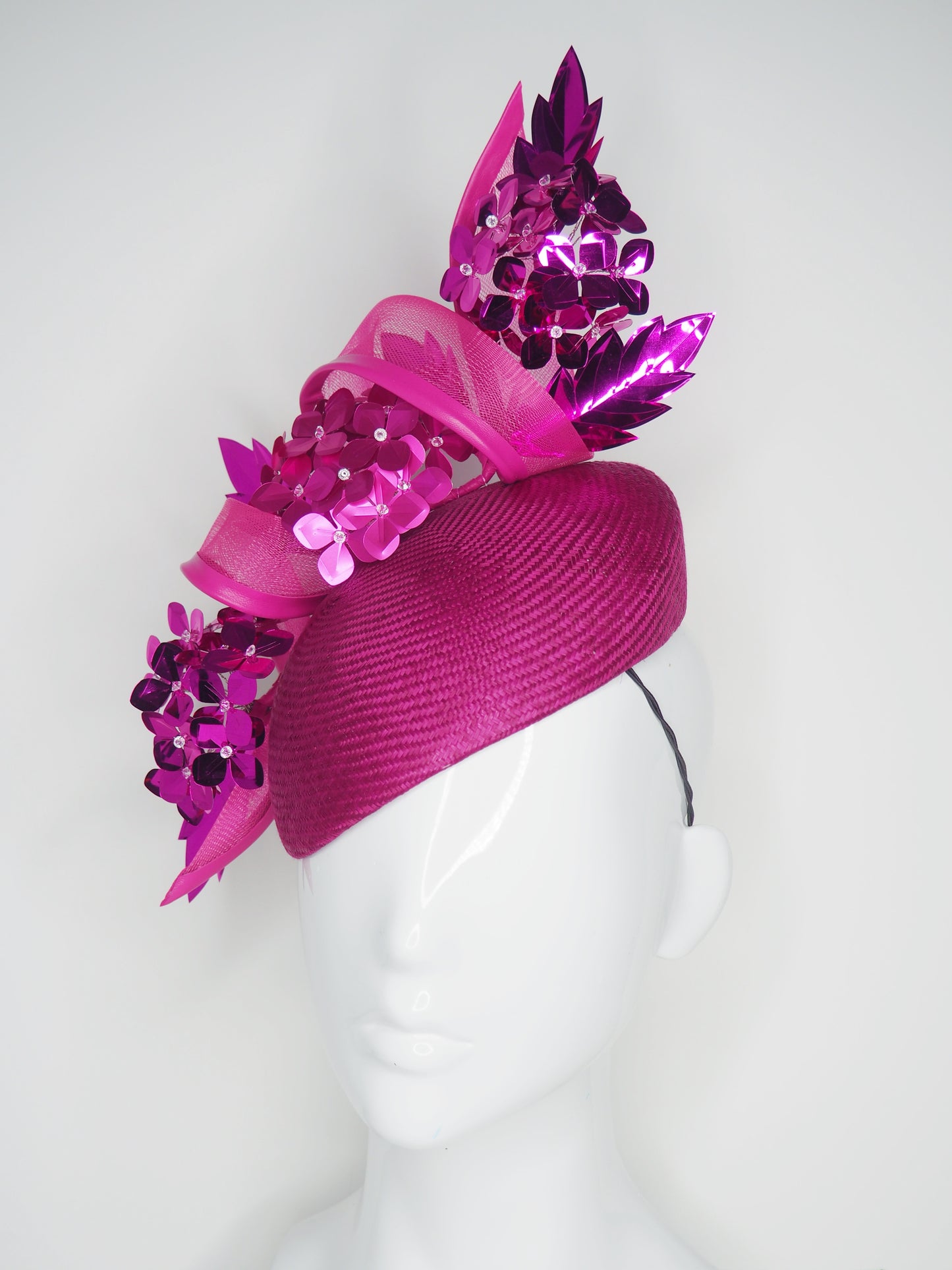 Magenta Mistress - Magenta Parisisal straw with Magenta Sequin hydrangea flowers