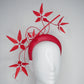 Razzamatazz - Red leather 3d headband with spiky Feather flowers and diamanté detail
