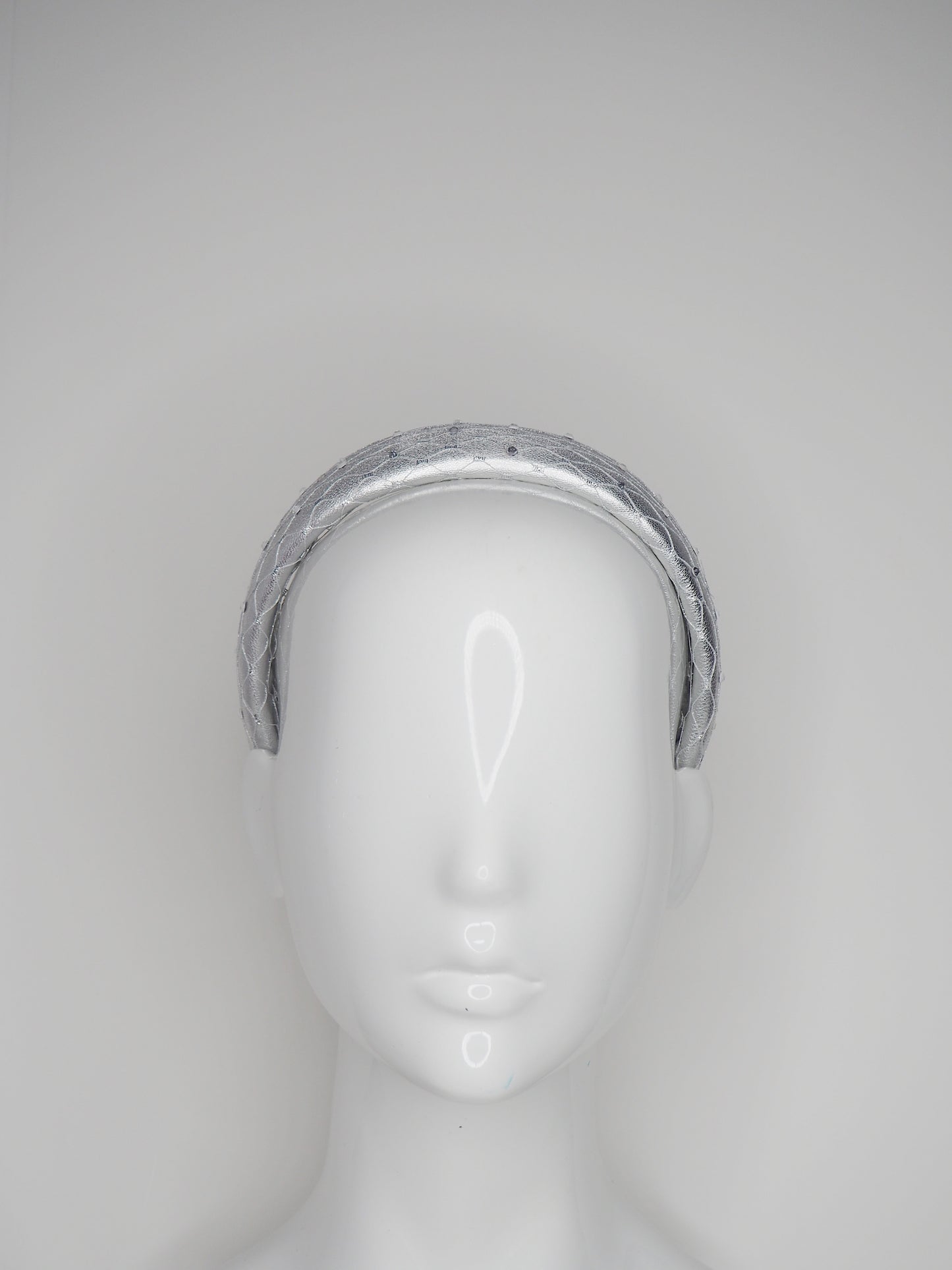 Zoe Sparkle - Leather padded headband with veil and Crystal Detail -Silver