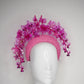 Pink Princess - Crystoform flower garden in shades of pink on hand dyed candy pink boucle tweed 3d headband