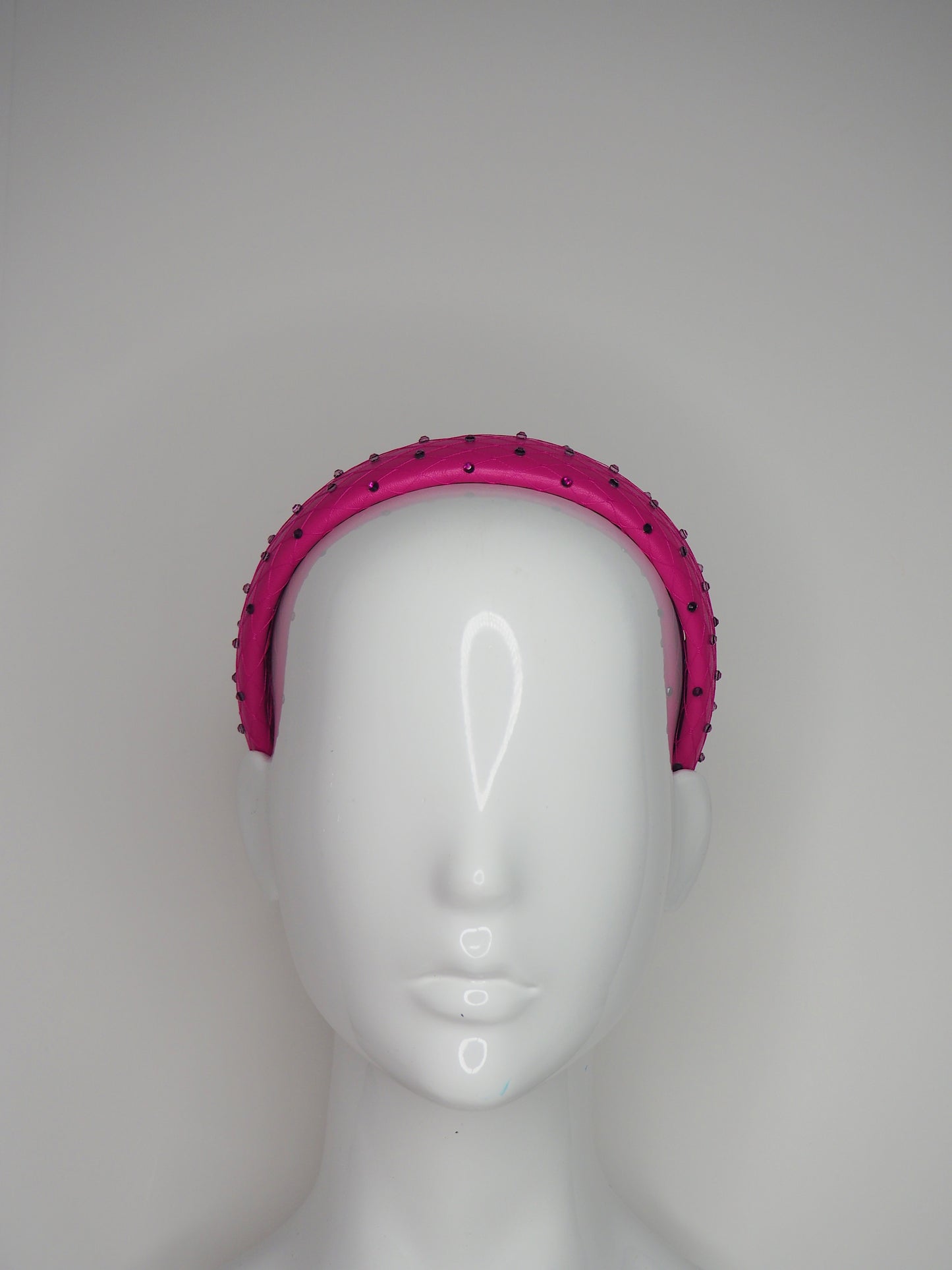 Zoe Sparkle - Leather padded headband with veil and Crystal Detail - hot pink