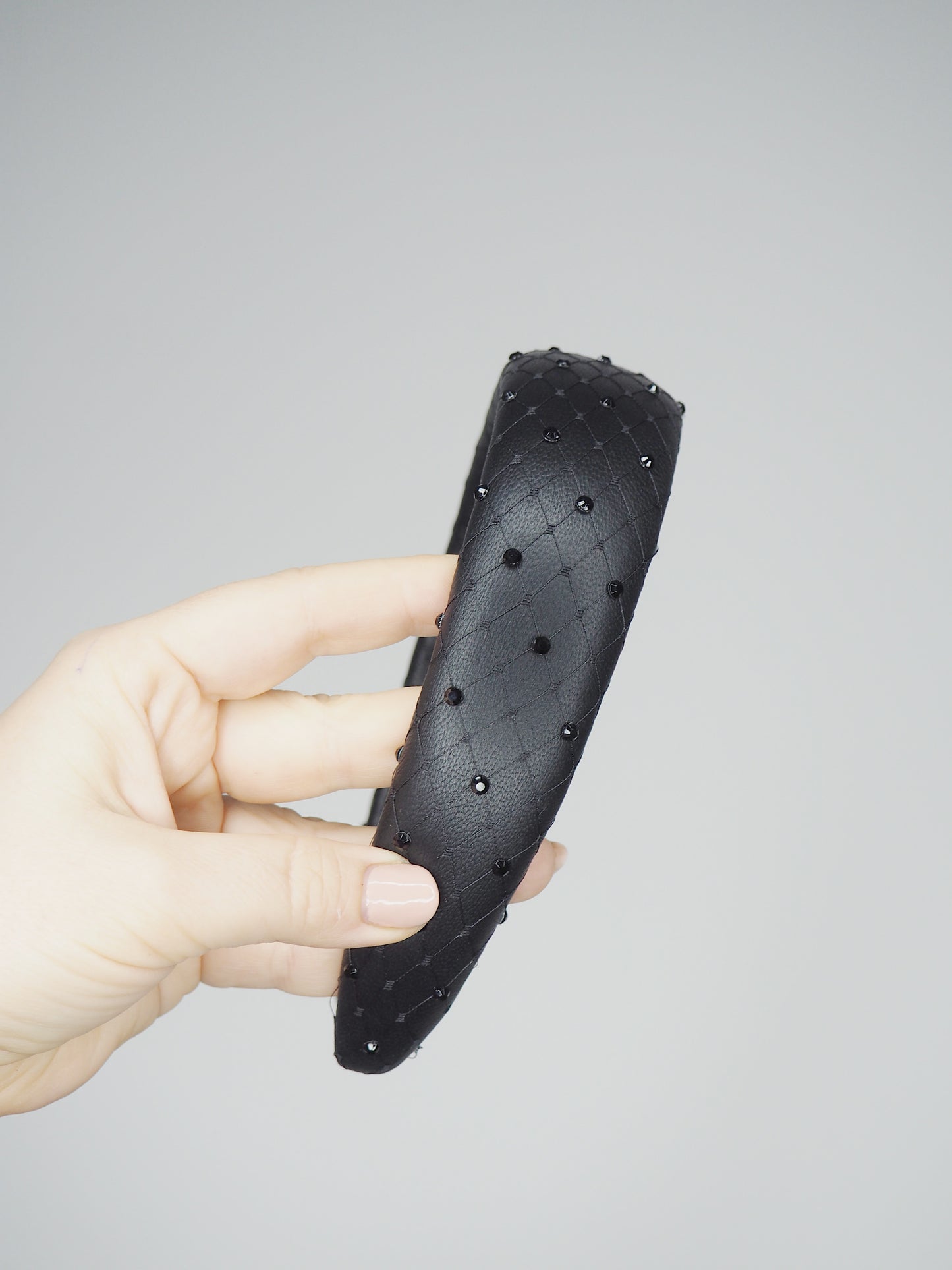 Zoe Sparkle - Leather padded headband with veil and Crystal Detail - Black