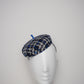 Polly - Large blue, black and white tweed button base with blue leather detail