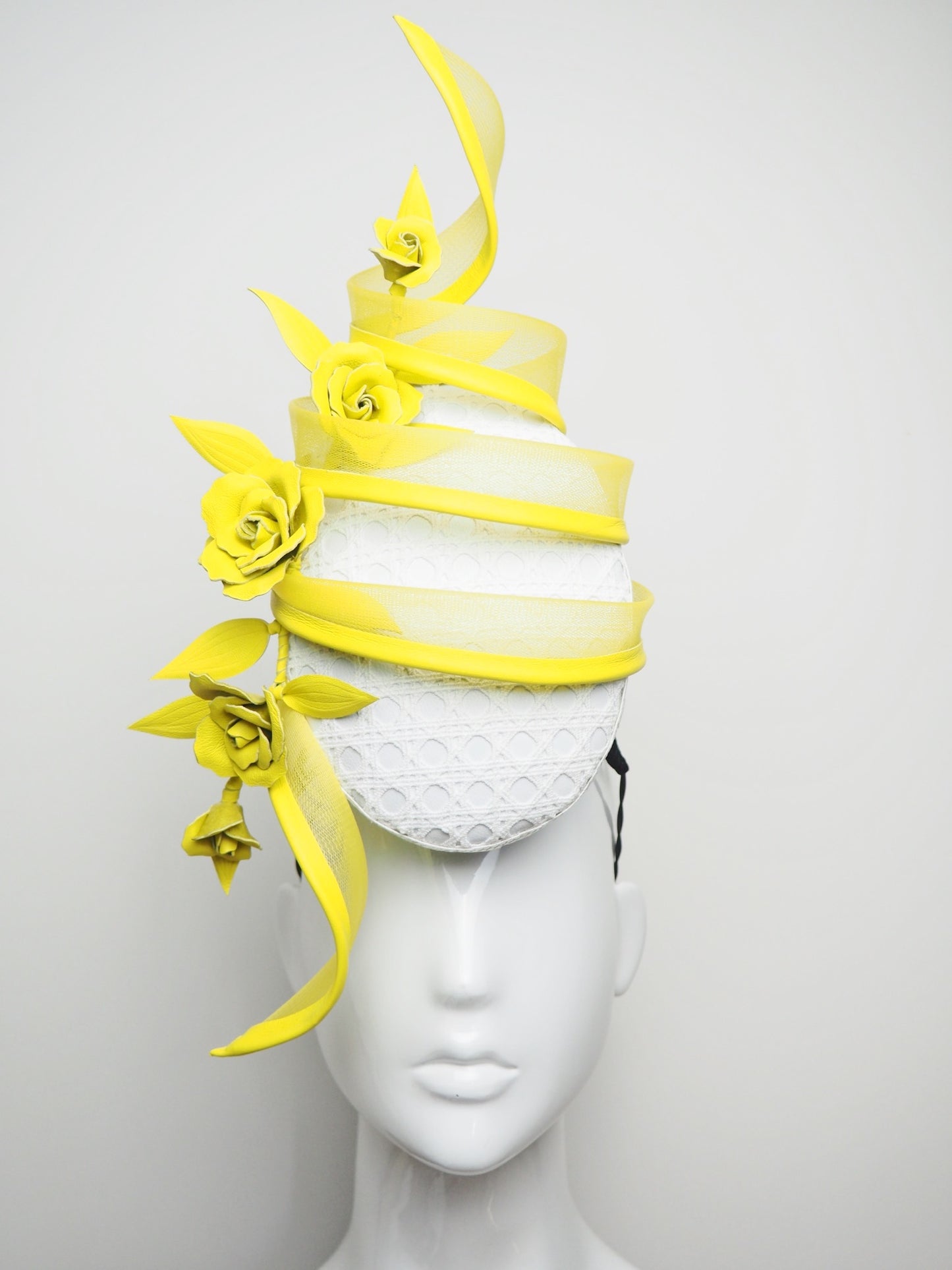 Sunny Side Up - Yellow and White Swirl Percher with Leather Roses
