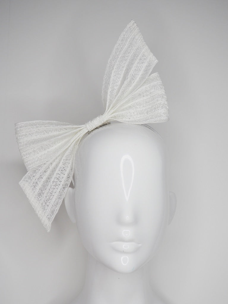 Baby Bowie  - Off white White sewn hemp braid bow on leather wrapped headband