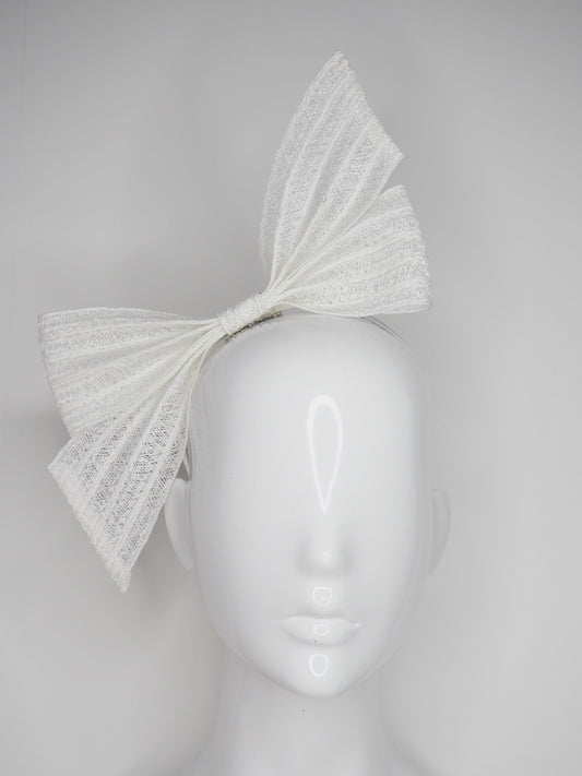 Baby Bowie  - Off white White sewn hemp braid bow on leather wrapped headband