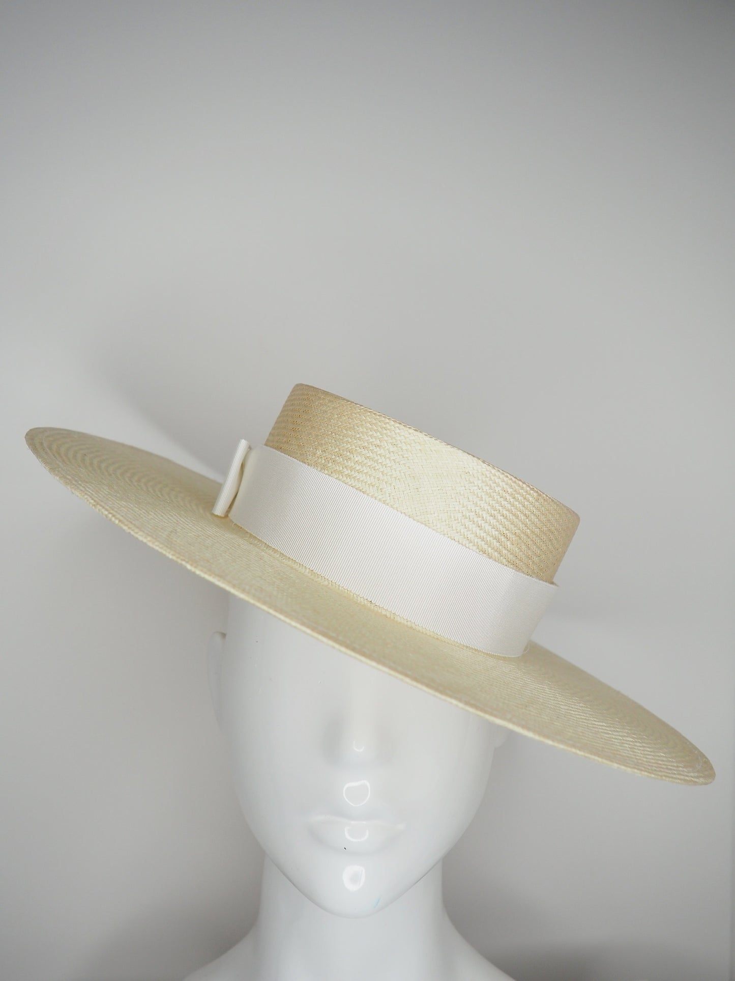 Venice - Natural Straw Boater with White Petersham Detial
