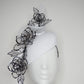 Translucent illusion - white leather face-hugger beret with crinoline swirl and flower detailing