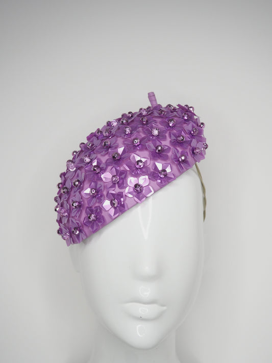 Lilac Blossom - Sequin blossom Embelished Beret headpiece