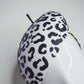 Lets Go Girls - Black Leather Leopard print cutouts on a white leather beret base