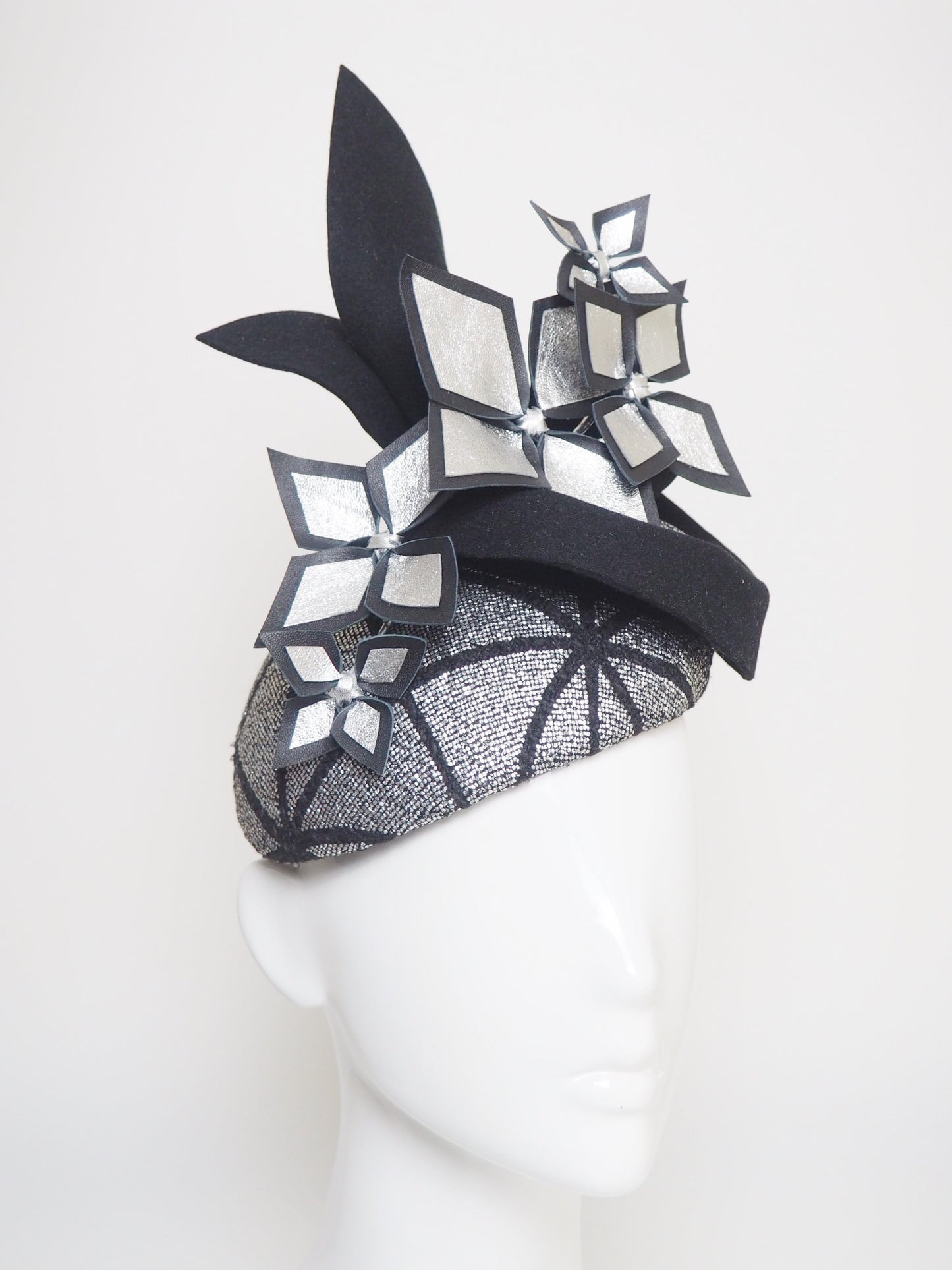 Home Straight - Black and silver felt and tweed headpiece