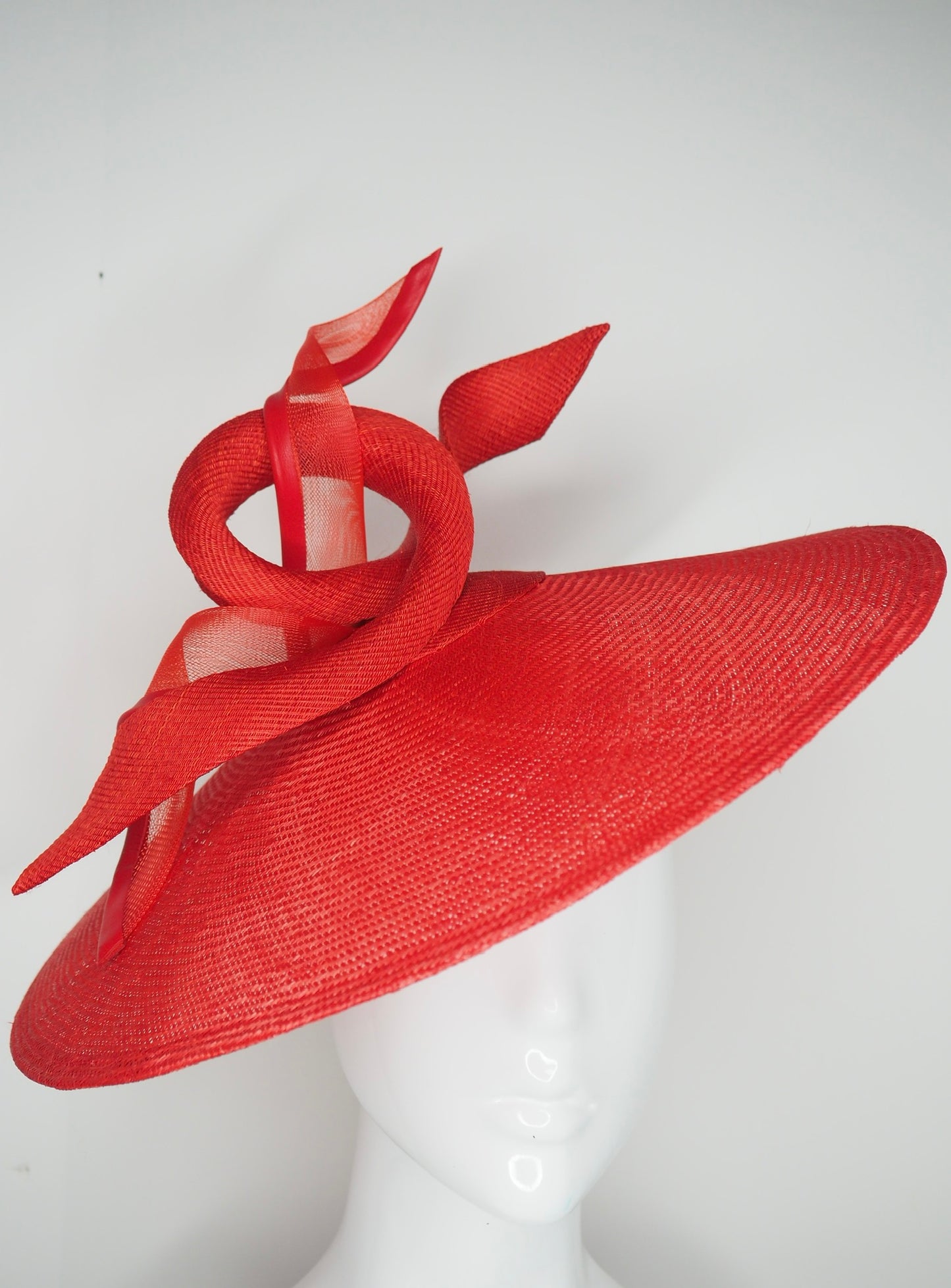 Red Cadeaux - Red Straw Coolie brim with Tinalak and crinoline swirl detail