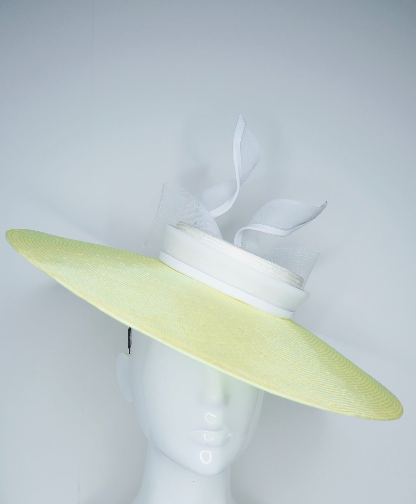 Zest - Citron lemon lime parisissal straw brim with white leather and crinoline bow