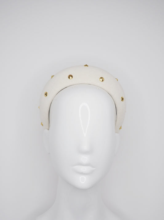 Mia - Off white Felt 3d headband with gold studs