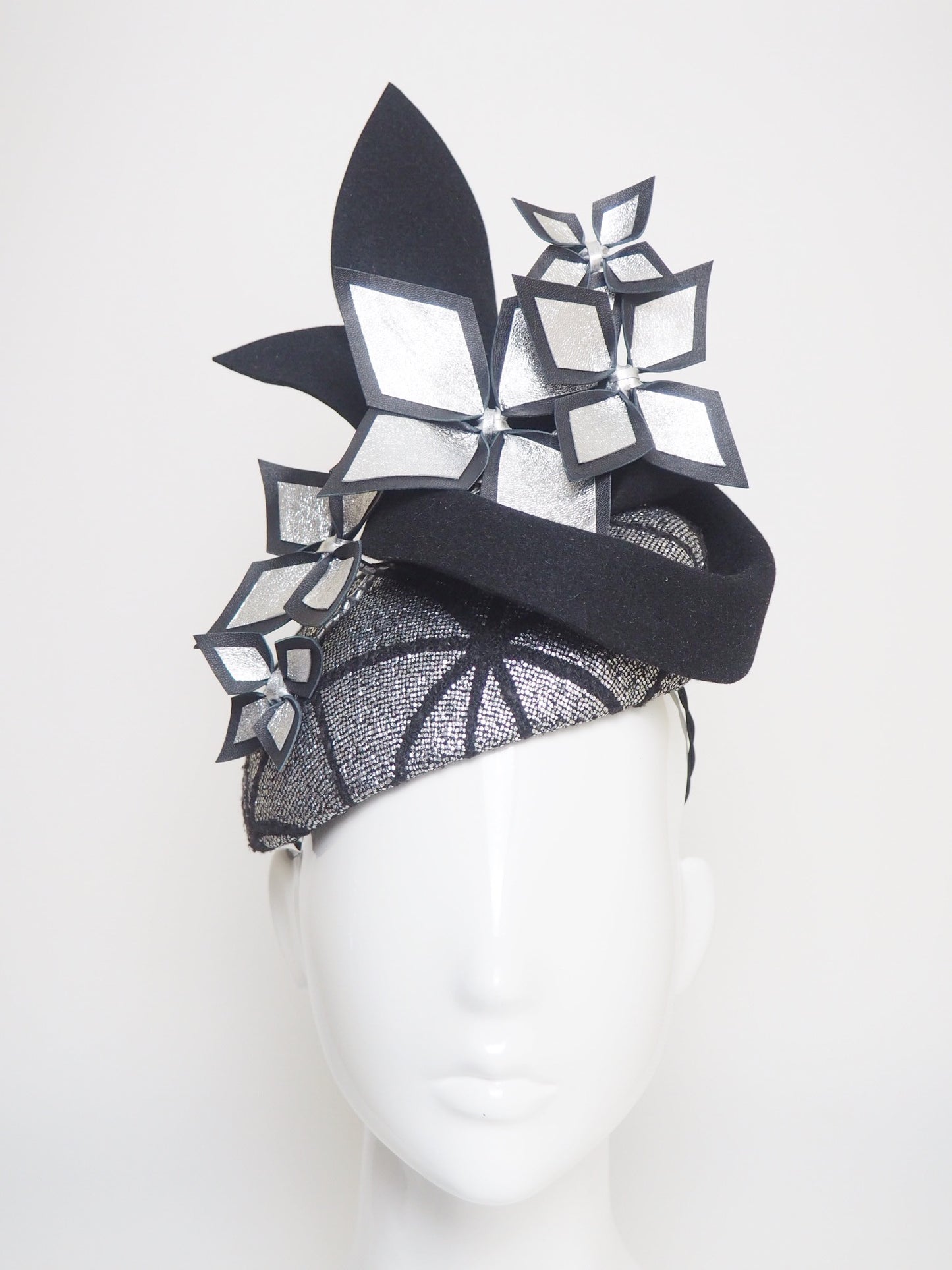 Home Straight - Black and silver felt and tweed headpiece