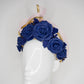 Forever And Always -  Navy, Baby pink and gold asymmetrical wired leather halo with quills and roses.