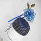 Royal Rose - Blue fur felt pork pie pillbox with Blue crystoform rose and touches of gold