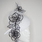 Translucent illusion - white leather face-hugger beret with crinoline swirl and flower detailing
