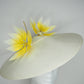 Sunshine and Stardust - Off white coolie brim with yellow and white ombre Feather flowers