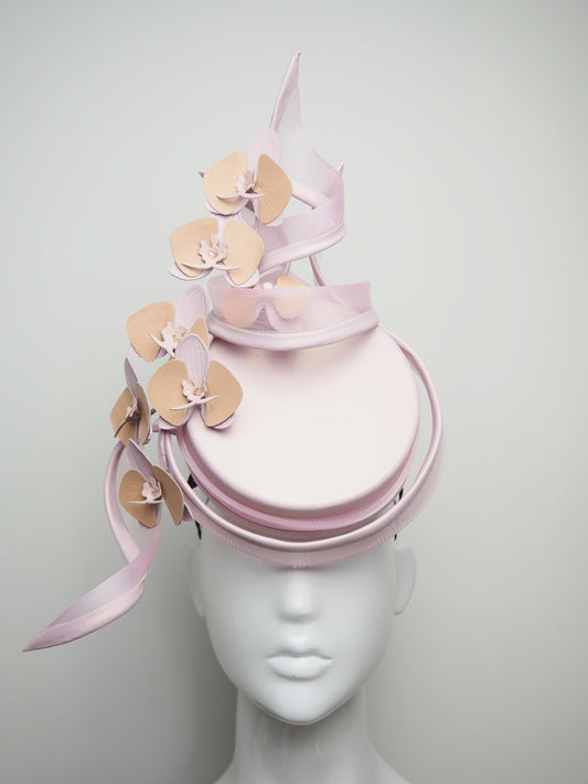 Making Me Blush  - Baby Pink Leather Percher with Orchids and Crinoline