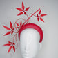Razzamatazz - Red leather 3d headband with spiky Feather flowers and diamanté detail
