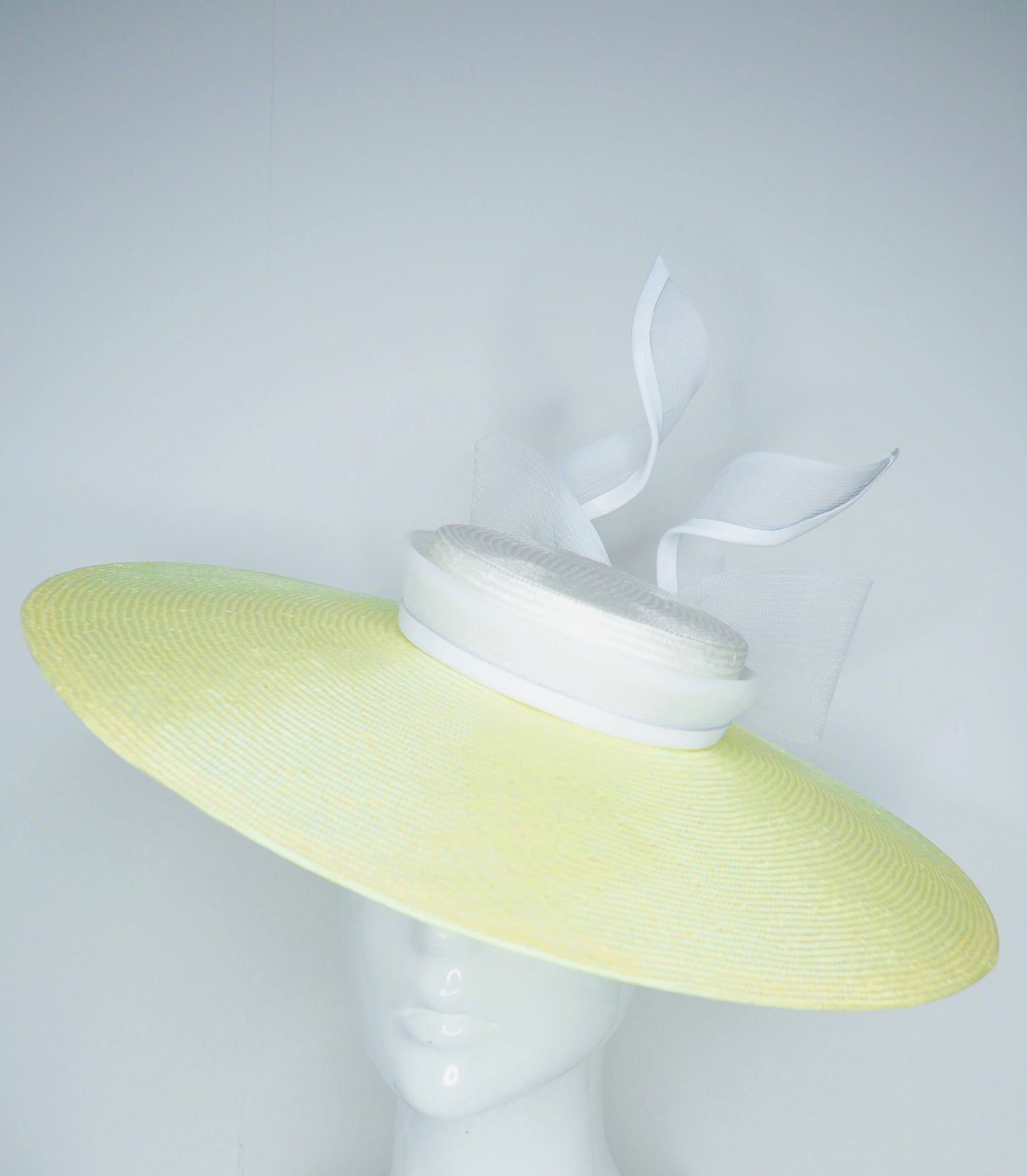 Zest - Citron lemon lime parisissal straw brim with white leather and crinoline bow
