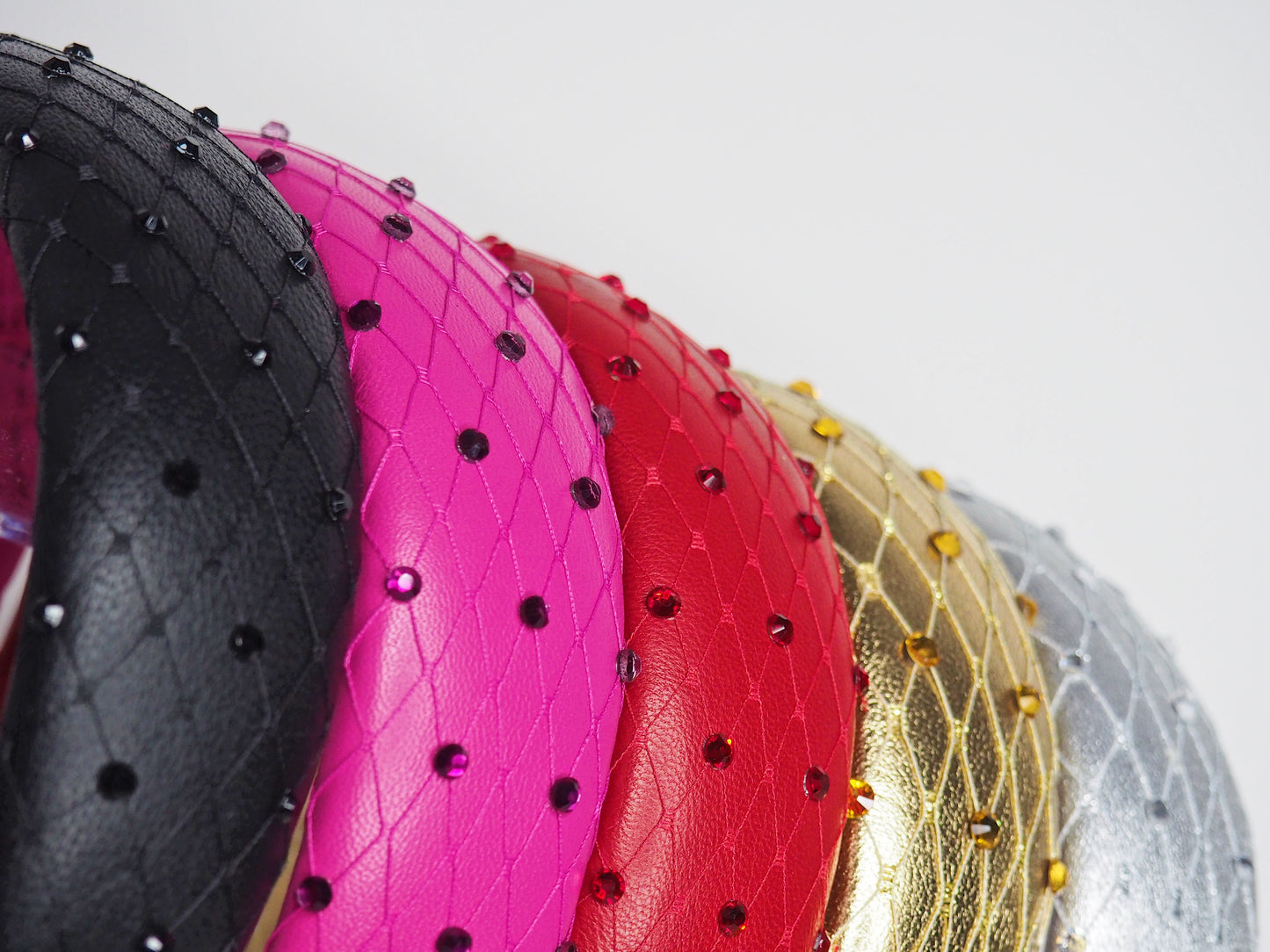 Zoe Sparkle - Leather padded headband with veil and Crystal Detail -Silver