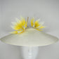 Sunshine and Stardust - Off white coolie brim with yellow and white ombre Feather flowers