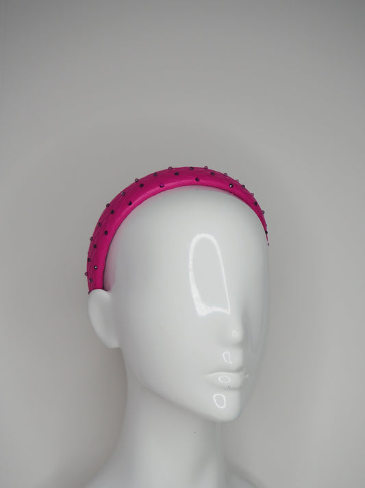 Zoe Sparkle - Leather padded headband with veil and Crystal Detail - hot pink