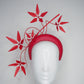 Razzamatazz - Red leather 3d headband with spiky Feather flowers and diamanté detail