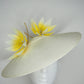 Sunshine and Stardust - Off white coolie brim with yellow and white ombre Feather flowers
