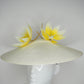 Sunshine and Stardust - Off white coolie brim with yellow and white ombre Feather flowers