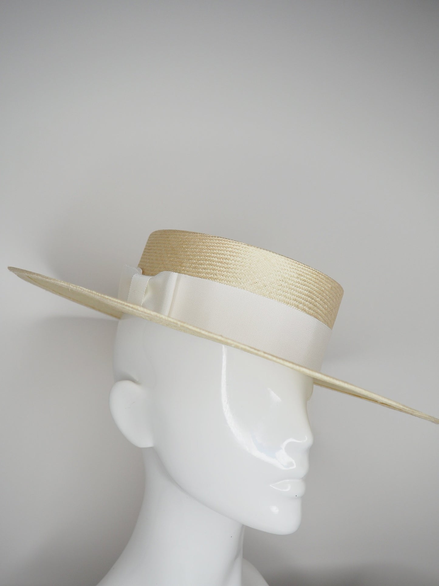 Venice - Natural Straw Boater with White Petersham Detial
